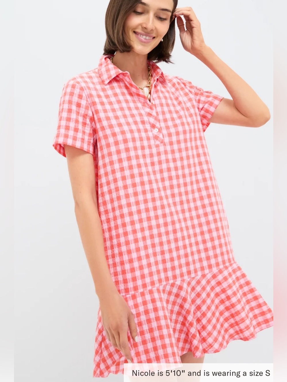 NWOT TUCKERNUCK Coral Pink Gingham Polo Dress SMALL